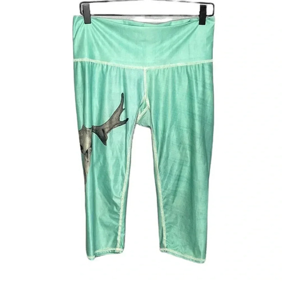 Teeki Women’s Green Cropped Skull Leggings Size Large - Picture 2 of 6